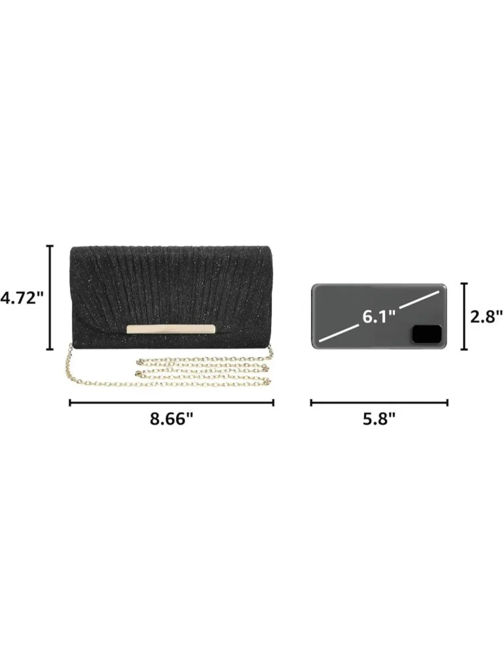 Women's Black Glitter Clutch Purse Formal Evening Bag Wedding Party Handbag
